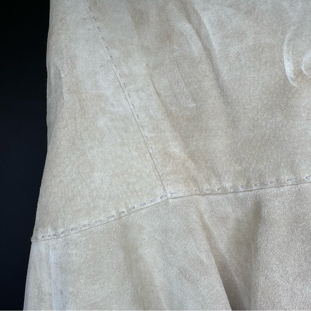 Ann Taylor Suede Leather A-Line Flare Skirt Tan Khaki Western Office Size 10 - Picture 3 of 10